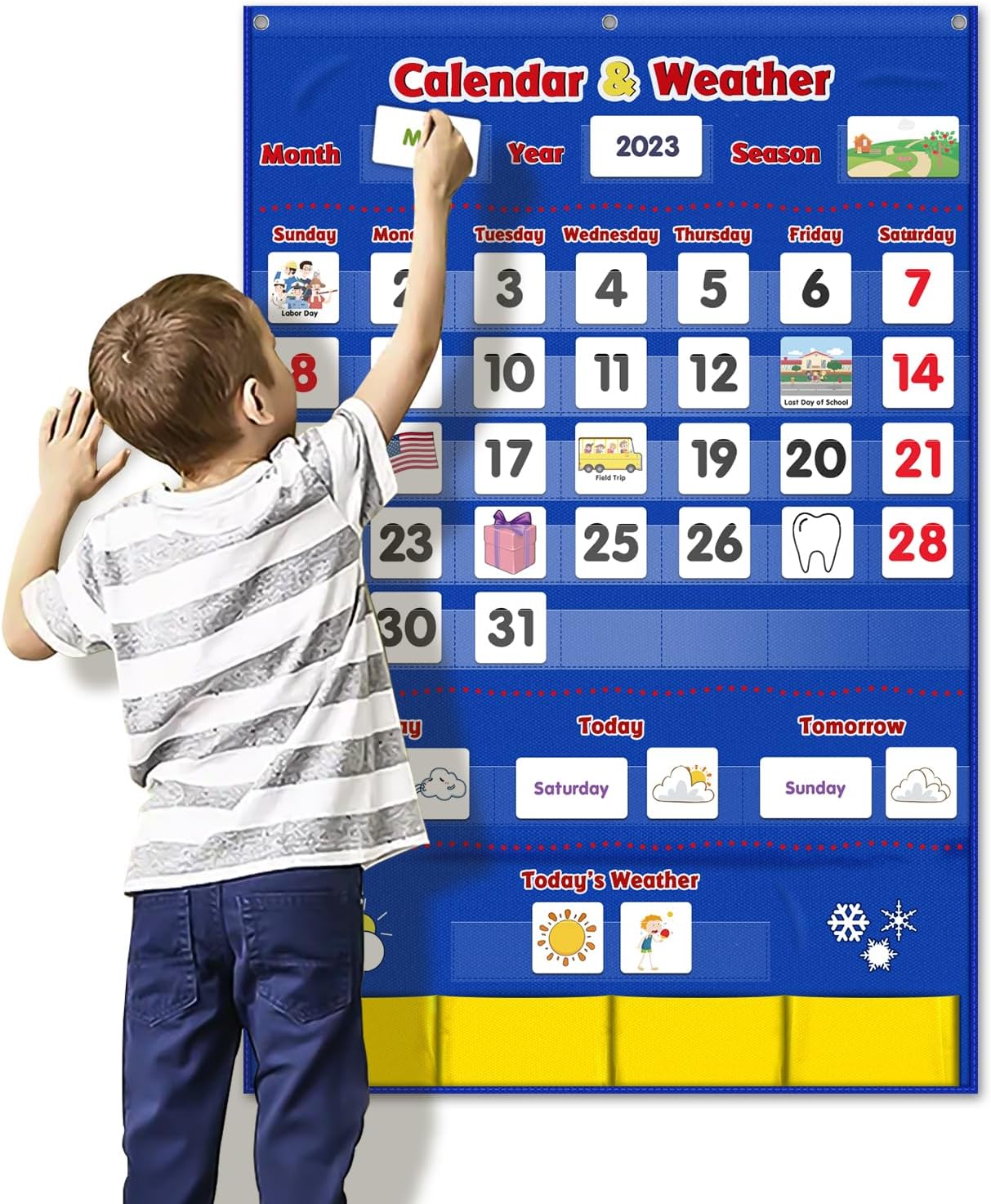 Godery Calendar and Weather Pocket Chart, Classroom Organized Chart, 149 Pieces