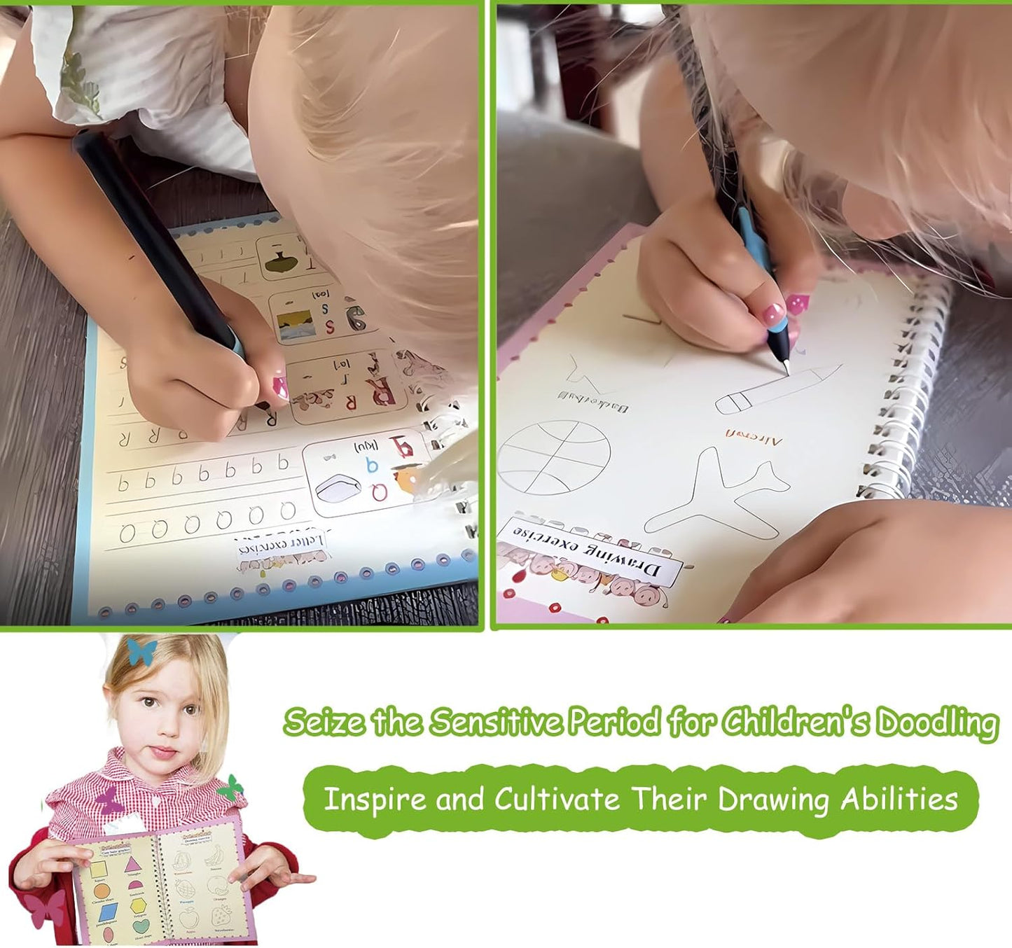 Magic grooved Writing Practice Book, Reusable grooved Handwriting Practice for Kids, Tiny Thinkers Handwriting Practice Magic Copybook, for grooved Writing Books for Kids 3-5