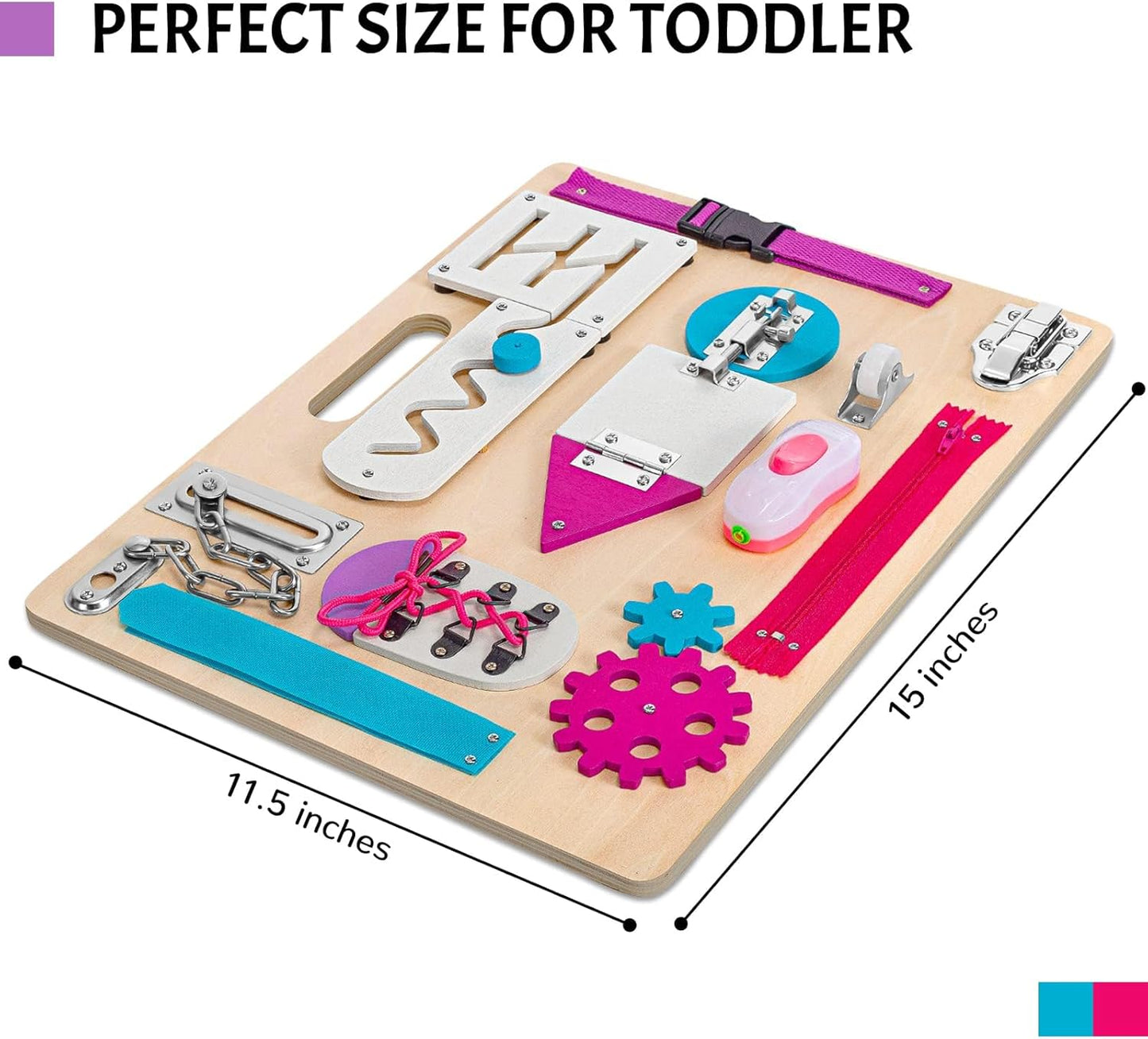 Montessori Busy Board for Toddlers, Wooden Sensory Toys, Preschool Learning Activities for Fine Motor Skills Travel Toy, Basic Life Skills Educational Gifts for 1 2 3 Years Old Kids Boys Girls