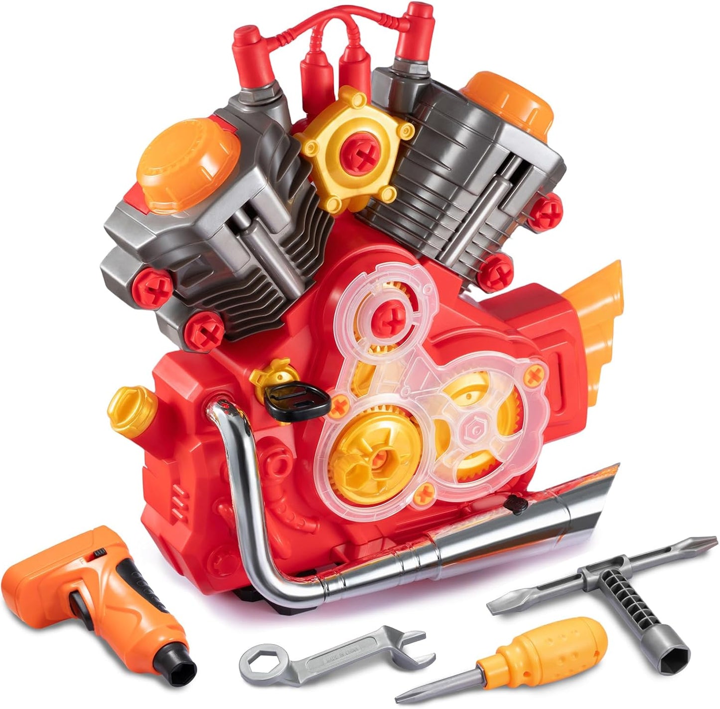 POFJOEQ Engine Building Kit, Kids Mechanic Repair Set for Kids Motorcycle Engine，Take Apart Toys-42pc Playset，STEM Engine Model Kit Toy with Cool Lights&Sounds，Educational Toys for 3+ Year Old (Blue)
