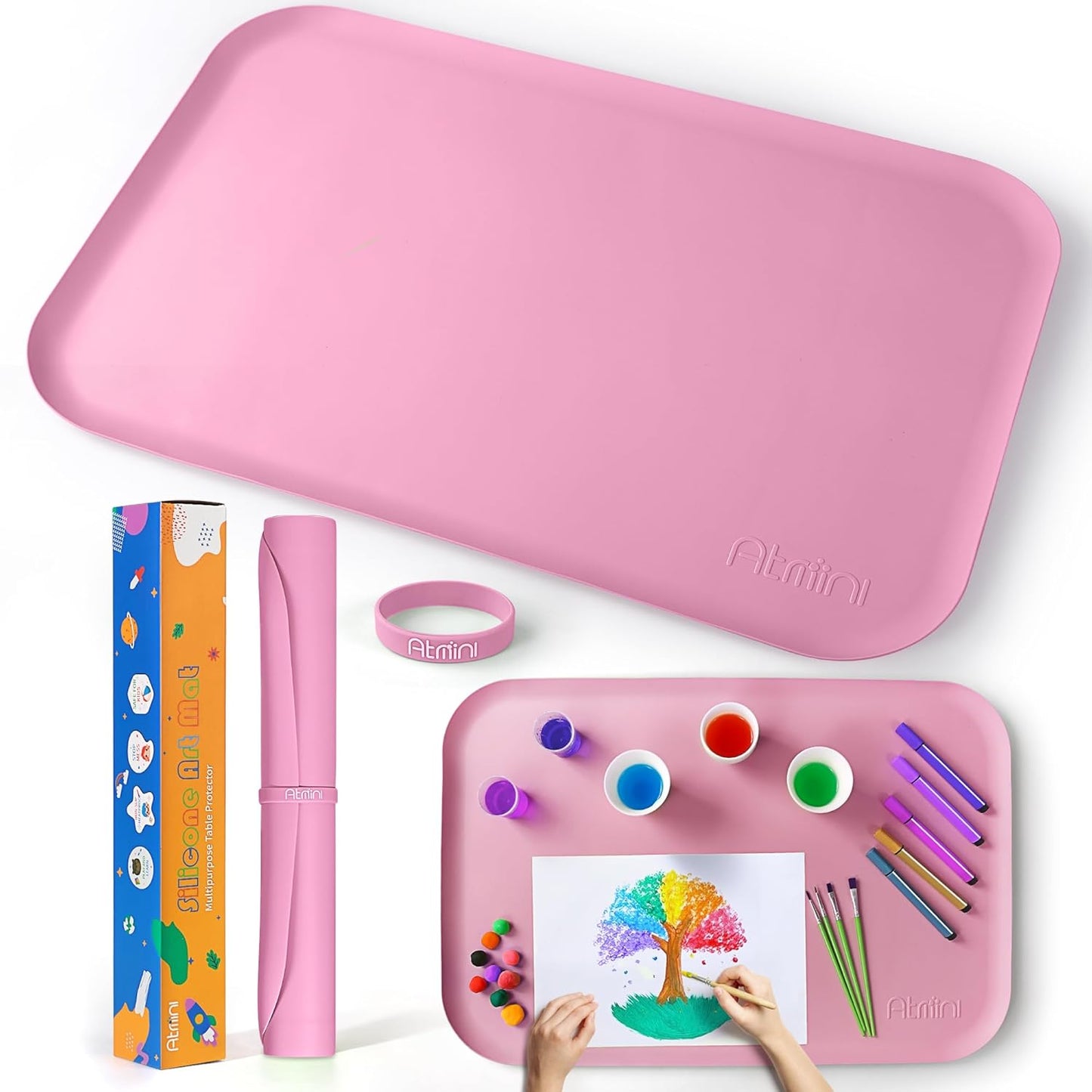 AtMini Silicone Art Mats for Kids, 24"x16" Silicone Craft Mat with Lip to Keep Clean, Play Sand, Painting, DIY Crafts Mat for Kids (Purple)