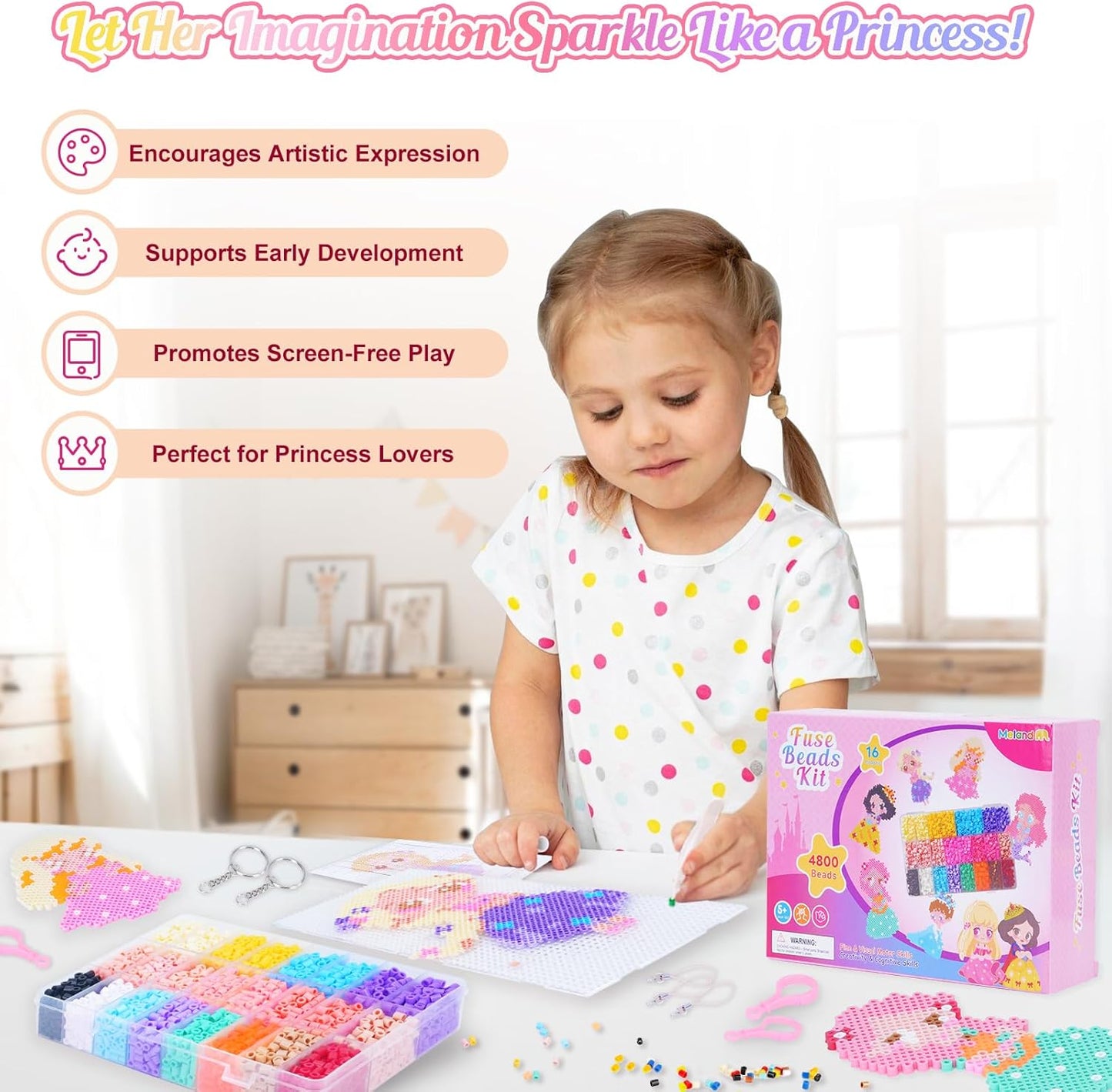 Meland Fuse Beads - 24000pcs Fuse Beads Kit for Kids, 24 Color 5MM Iron Beads Set with 4 Fluorescence Color, 6 Pegboards - Craft Kits Gifts for Birthday Christmas