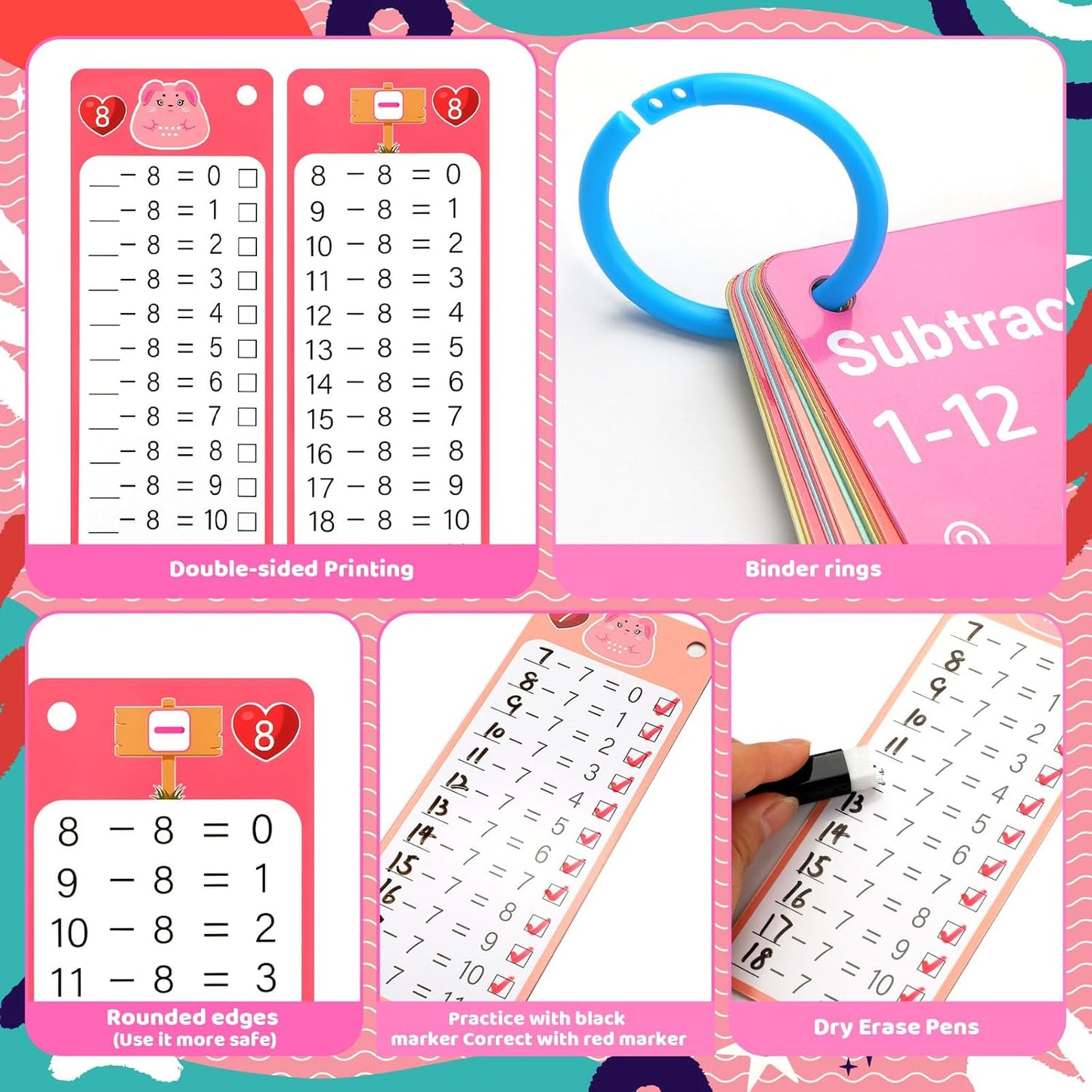 15Pcs Multiplication Flash Cards 0-12, Time Table Flash Cards Chart with 2 Dry Erase Pens 1 Rings, Educational Math Multiplication Chart for 1st to 3rd Grades Fun Learning with Math Game
