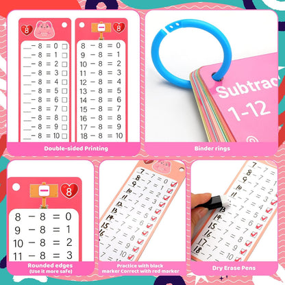 15Pcs Multiplication Flash Cards 0-12, Time Table Flash Cards Chart with 2 Dry Erase Pens 1 Rings, Educational Math Multiplication Chart for 1st to 3rd Grades Fun Learning with Math Game