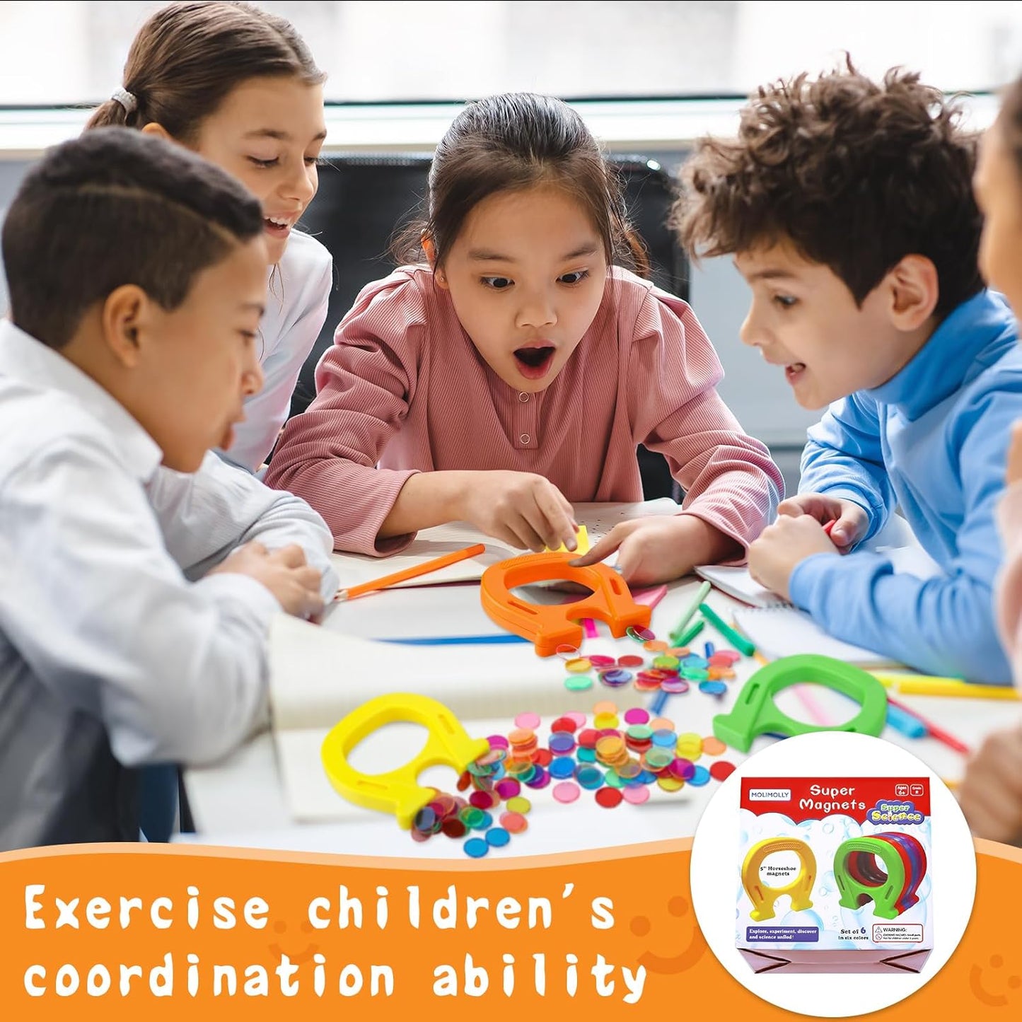 Kanayu 6 Pcs Horseshoe Magnet Toys U Shaped Magnet Movers Science Activity Exercise Student's Hands Ability Experiment Classroom Learning Toy Great Gift Idea for Girls Boys Adults, 6 Colors