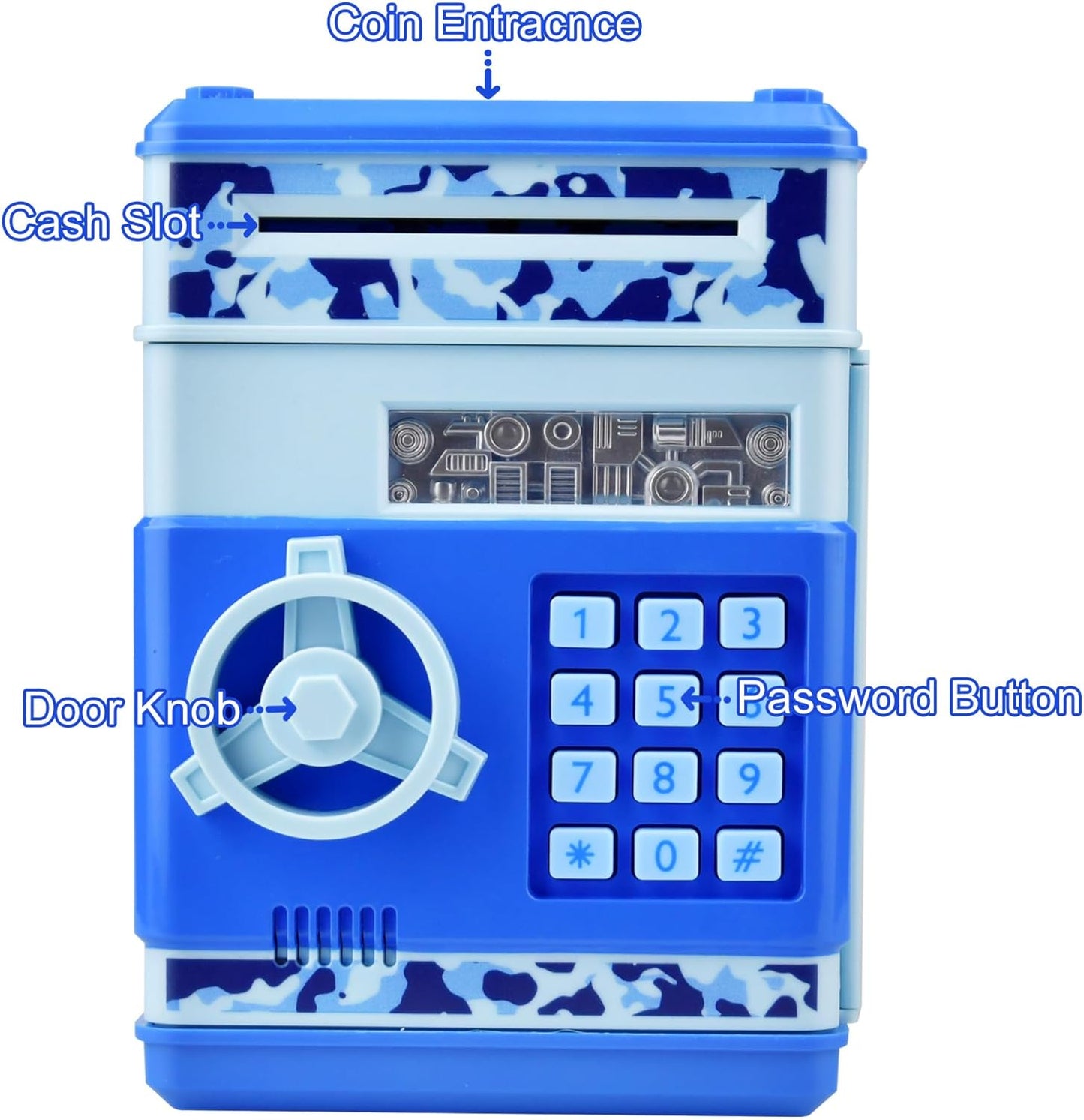 HUSAN Piggy Banks Money Banks for Kids, Electronic Password Code Money Banks ATM Banks Box Coin Bank for Children Boys and Girls (Grey Bue)