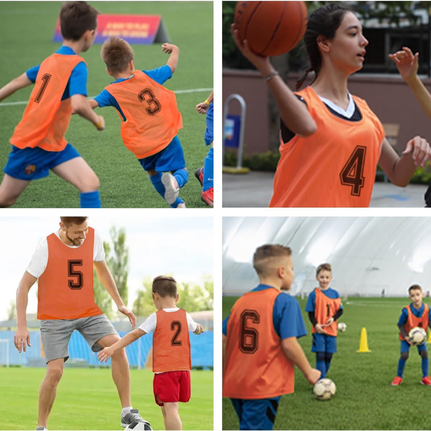 6 Pcs Pinnies Team Practice Vests with Numbers for Child Youth Teen Adult,Ideal for Soccer, Football,Basketball