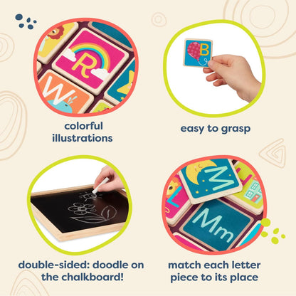 B. toys - Magnetic Alphabetic - Double-Sided Puzzle & Chalkboard - 26 Magnetic Letter-Pieces - 2-in-1 Puzzle for Kids - 3 Years +