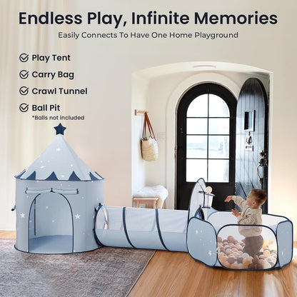 Tiny Land Play Tunnel and Ball Pit for Toddlers, 5pcs Indoor Playground - Foldable Pop Up Tents with Carry Bag, Outdoor Playhouse with Crawling Toys & Play Tent, Gift for Boys and Girls