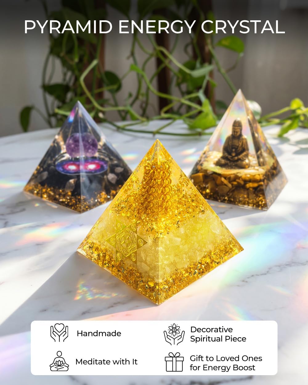 Crystals and Healing Stones, 9 Pcs Healing Crystals Set, 7 Chakra Crystal Stones Set Real Natural Selenite Pyramid Reiki Raw Rock Energy Protection Meditation with Wooden Box, Crystal Gifts for Women