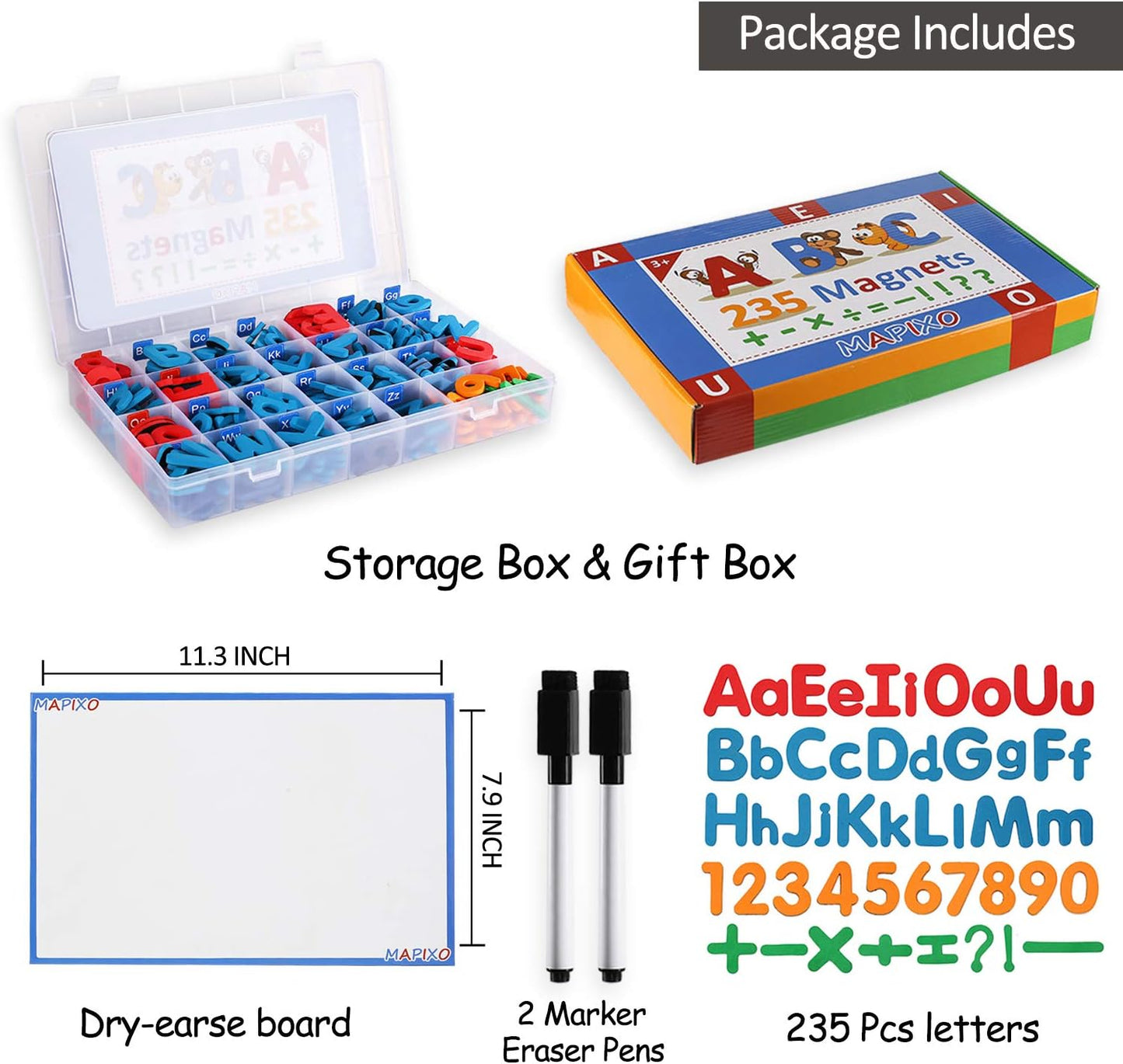 235 Pcs Magnetic Letter Number with Magnet Board, 2 Erasable Magnetic Pen and Storage Box, Foam ABC Alphabet Gift for Refrigerator Fridge, Classroom Toy for Toddler Kid Child Spelling & Learning Game