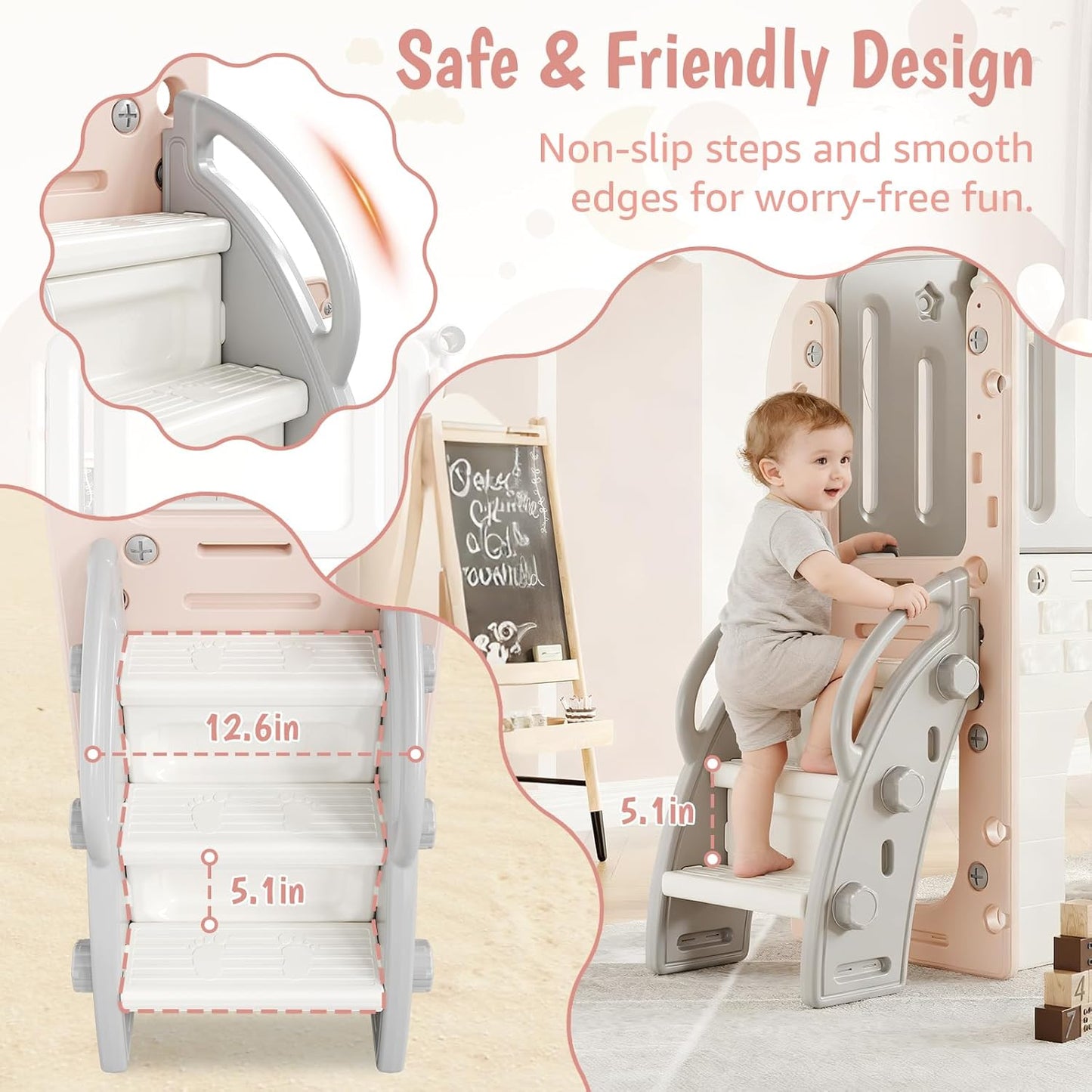 GarveeLife Toddler Slide 8 in 1 Indoor Playground Outdoor Playset Kids Baby Slides for Toddlers Age 1-3 with Climber Basketball Hoop Telescope Drawing Board and Storage Space for Courtyards