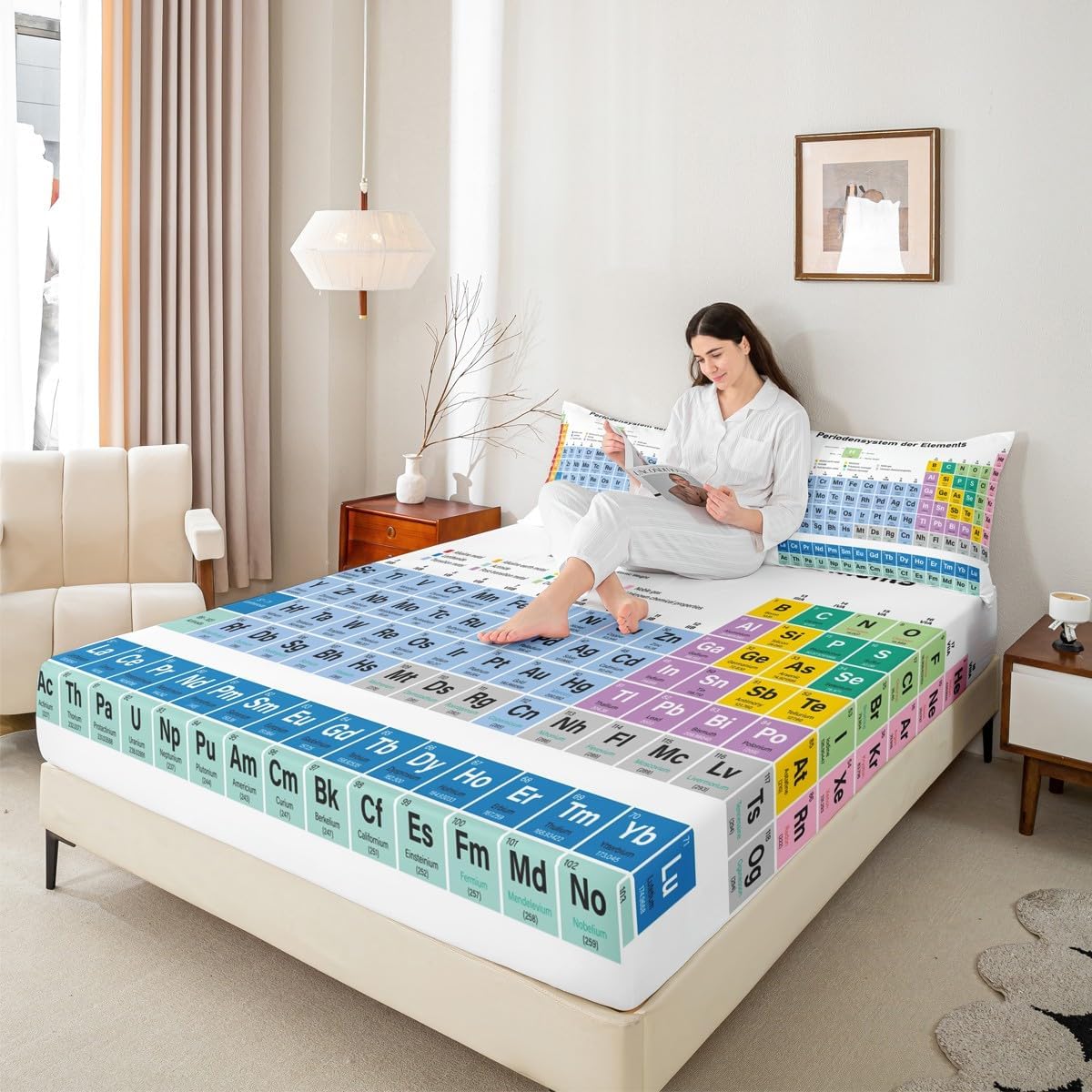 Kids Periodic Table of Elements Bed Sheet Set Educational Fitted Sheet for Kids Boys Girls Teens Study Bedding Set Chemistry Bed Cover 2Pcs Twin Size