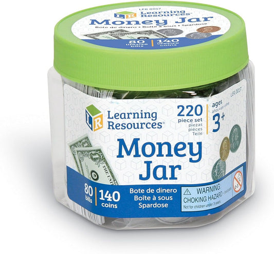 Learning Resources Play Money Jar, Fake Prop Money Set for Kids Age 3 and Up, Teaching Early Math, Classroom or Homeschool Counting Coins and Bills For Pretend Play