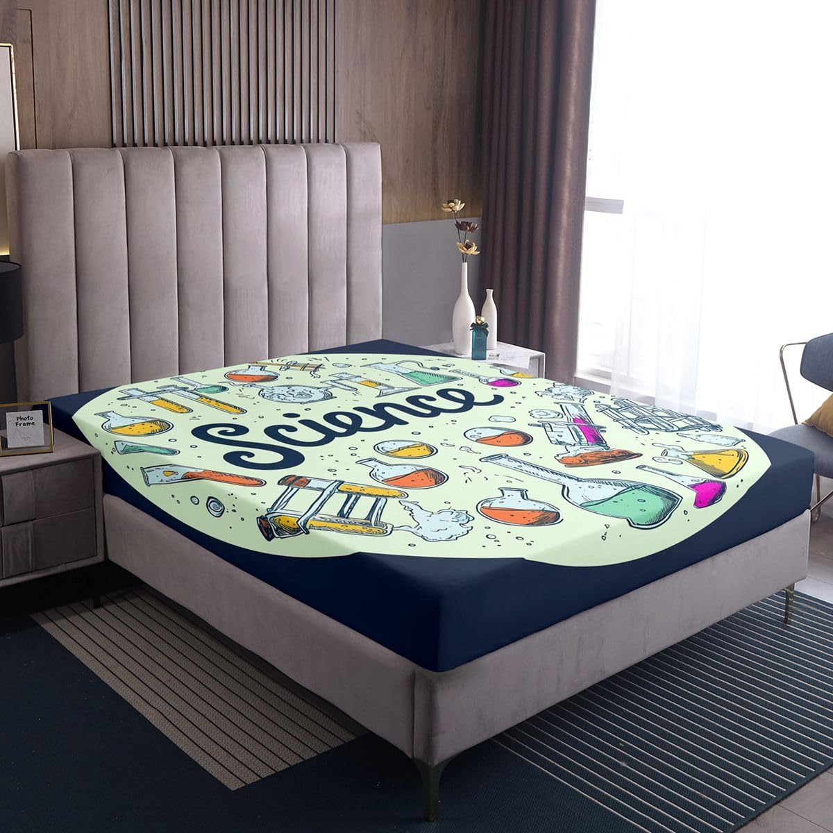 Erosebridal Chemistry Lab Fitted Sheet Twin Size Chemical Equation Bed Sheets for Boys Girls Chemical Elements Science Theme Bed Set Teens Kids Science Students Bedding Set School Dorm Room Decor