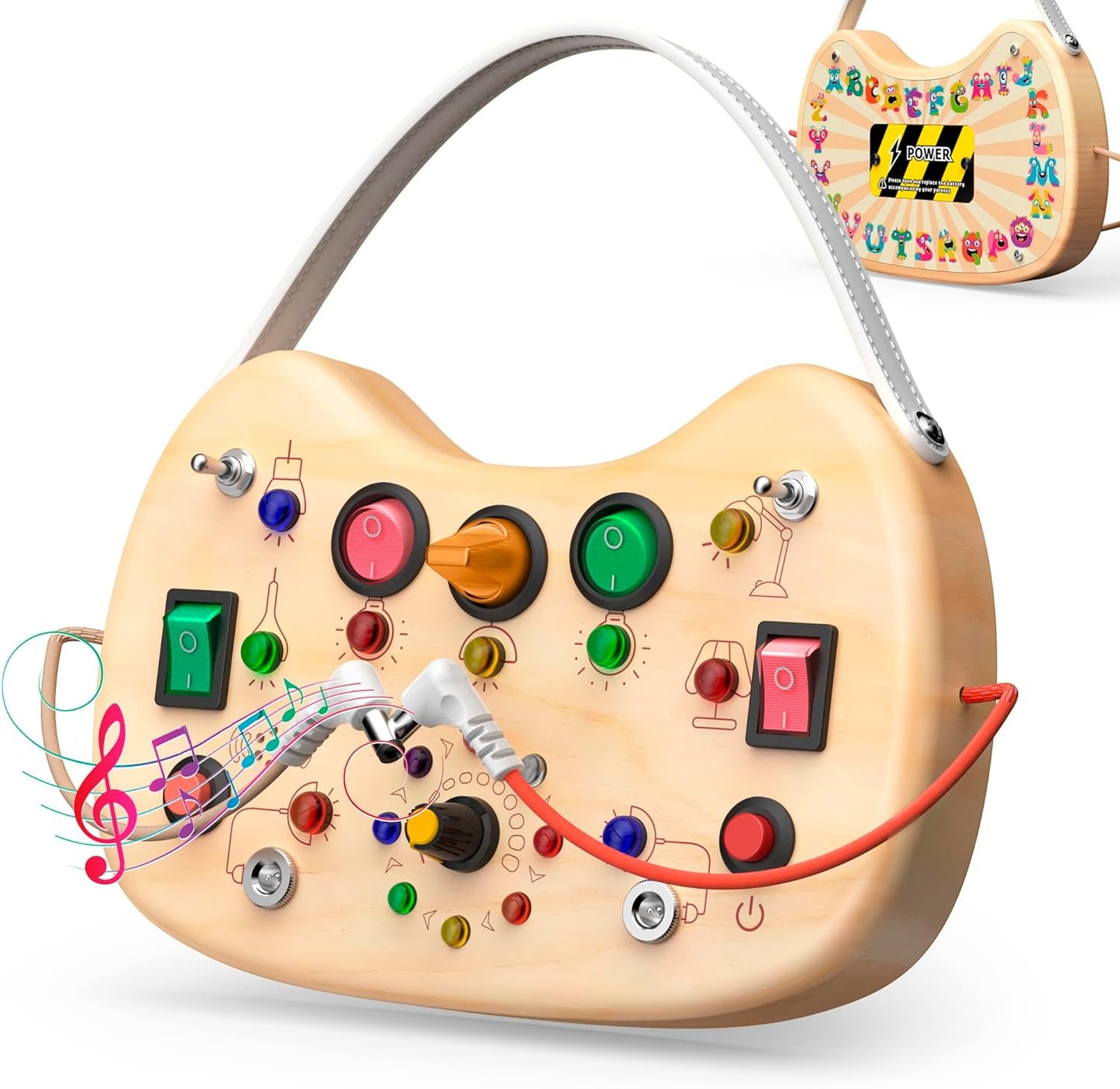 UdoUto Montessori Wooden Busy Board for Toddlers with LED Light Lights & Switches,Portable Activity Board for Car & Airplane Travel Toys, Christmas & Birthday Gift for 1-3 Year Old Boys & Girls