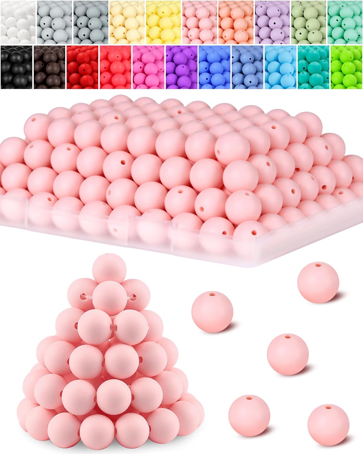 120PCS FIVEIZERO Silicone Beads for Keychain Making, 15mm Glacier Gray Round Silicone Rubber Focal Beads Bulk for DIY Crafts, Bracelets, Necklaces, and Pens