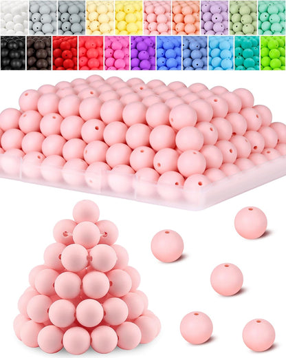 120PCS FIVEIZERO Silicone Beads for Keychain Making, 15mm Glacier Gray Round Silicone Rubber Focal Beads Bulk for DIY Crafts, Bracelets, Necklaces, and Pens