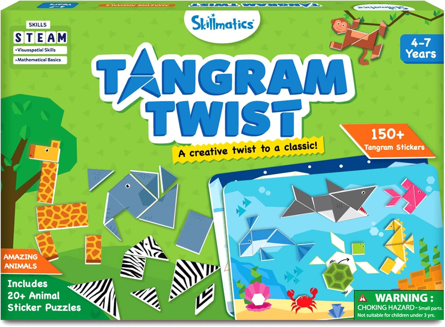 Skillmatics Tangram Sticker Puzzles - Educational Art & Craft Activity with 150+ Foam Tangram Stickers, Creative Toys & Games for Boys & Girls Ages 4, 5, 6, 7
