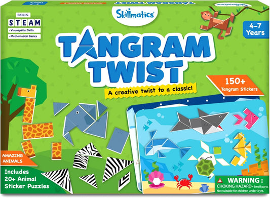 Skillmatics Tangram Sticker Puzzles - Educational Art & Craft Activity with 150+ Foam Tangram Stickers, Creative Toys & Games for Boys & Girls Ages 4, 5, 6, 7