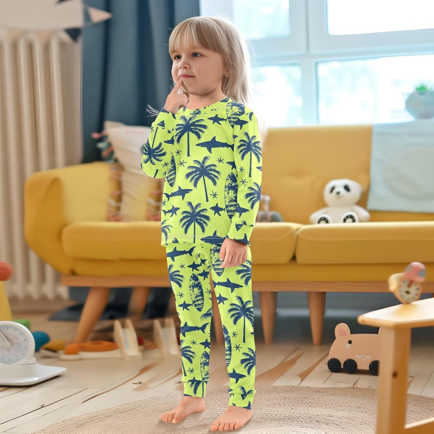 ALAZA Shark Starfish Palm Tree 2 Piece Pajama Set Long Sleeve Top and Pants Sleepwear Unisex - Colors A