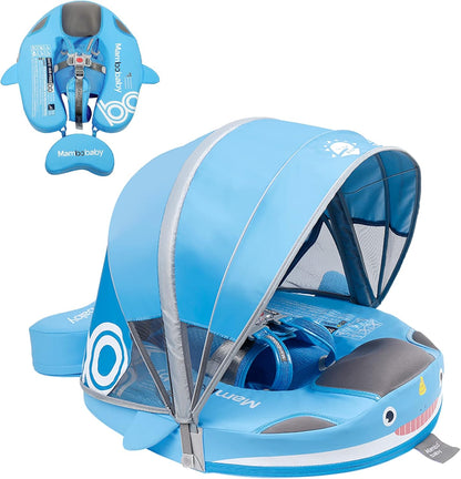 Baby Pool Float with UPF50+ 3D Adjustable Canopy, Add Tail Mambobaby Float Non Inflatable Infant Floats for Pool, Cartoon Narwhal Baby Floats (NPink with Canopy-U05NPCTLUROHML01U05)