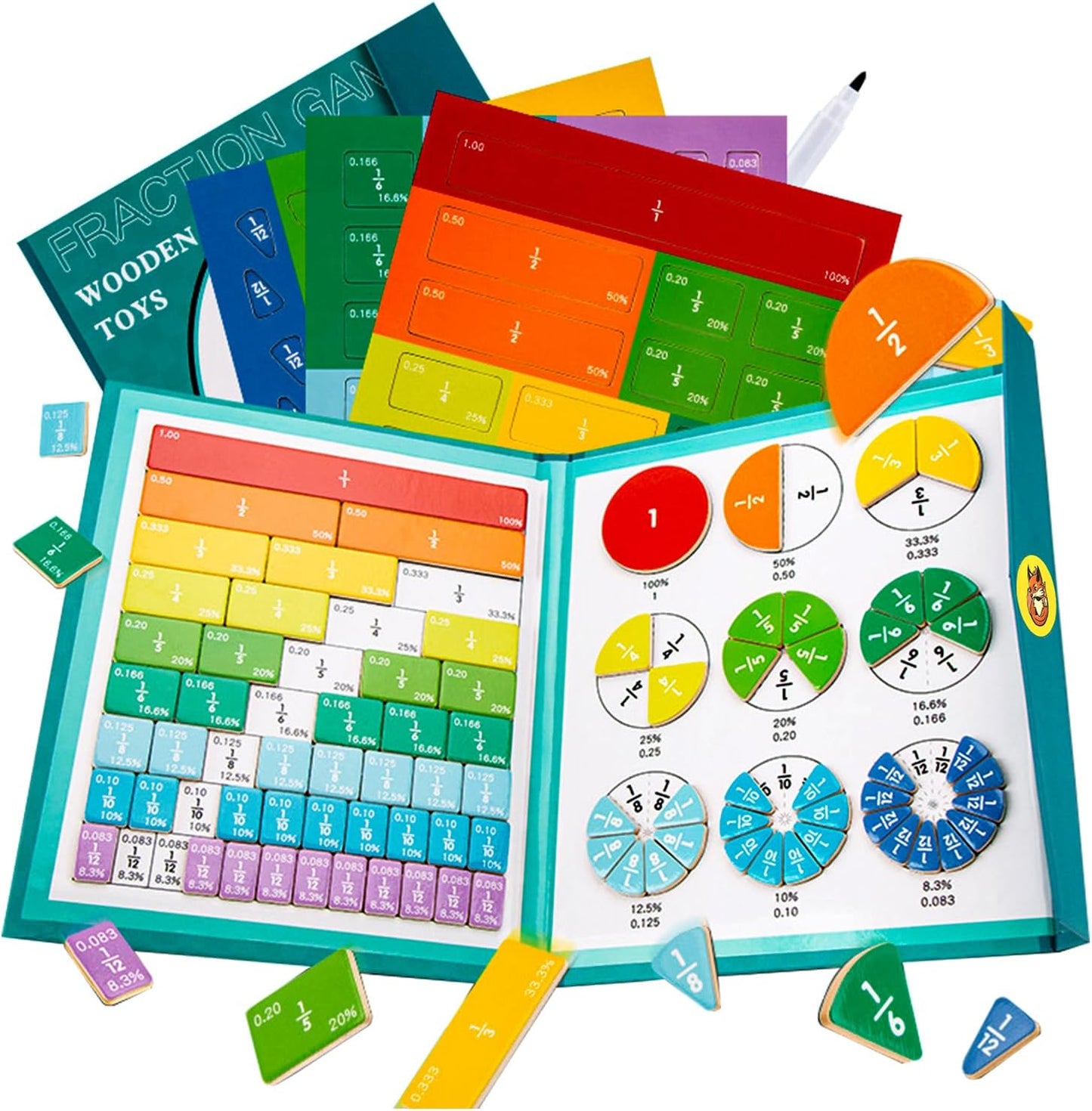 Magnetic Fraction Educational Puzzle for Kids, New Magnetic Fraction Tiles & Fraction Circles, Math Manipulatives Enhance Early Primary School Students Mathematical Skills(Hippo Style)