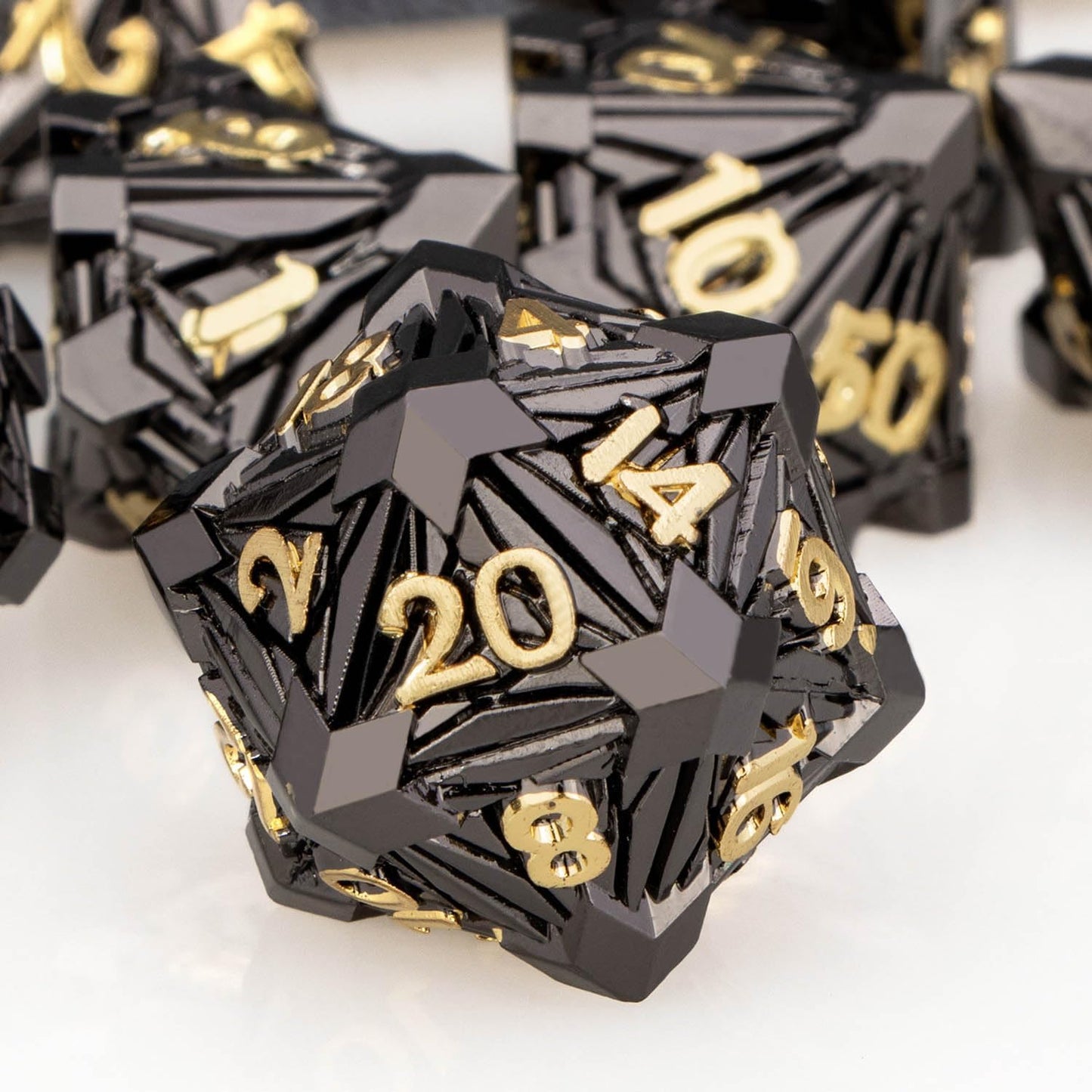 7PCS Metal DND Dice Set with Box, Debris RPG Blue White D and D Dice for D&D Tabletop Games Role Playing Game Polyhedral Dice Set D20 D12 D10 D8 D6 D4