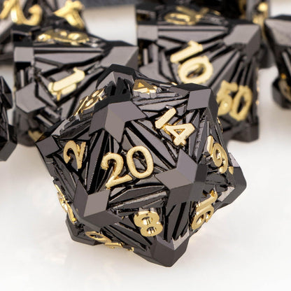 7PCS Metal DND Dice Set with Box, Debris RPG Blue White D and D Dice for D&D Tabletop Games Role Playing Game Polyhedral Dice Set D20 D12 D10 D8 D6 D4
