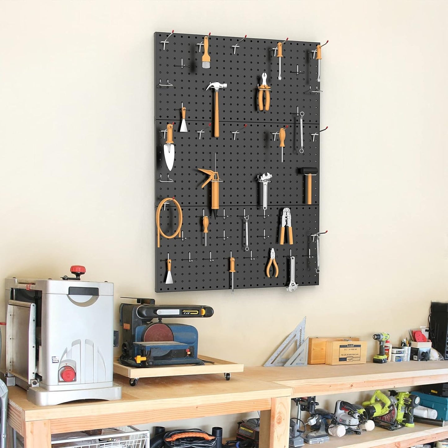 TORACK 3 PCS Metal Pegboard Panels(12x24 inch) for Wall Garage Tools Storage Pegboard for Workbench, Modular Peg Board Tool Organizer Board Kit(Pack of 3, Orange)