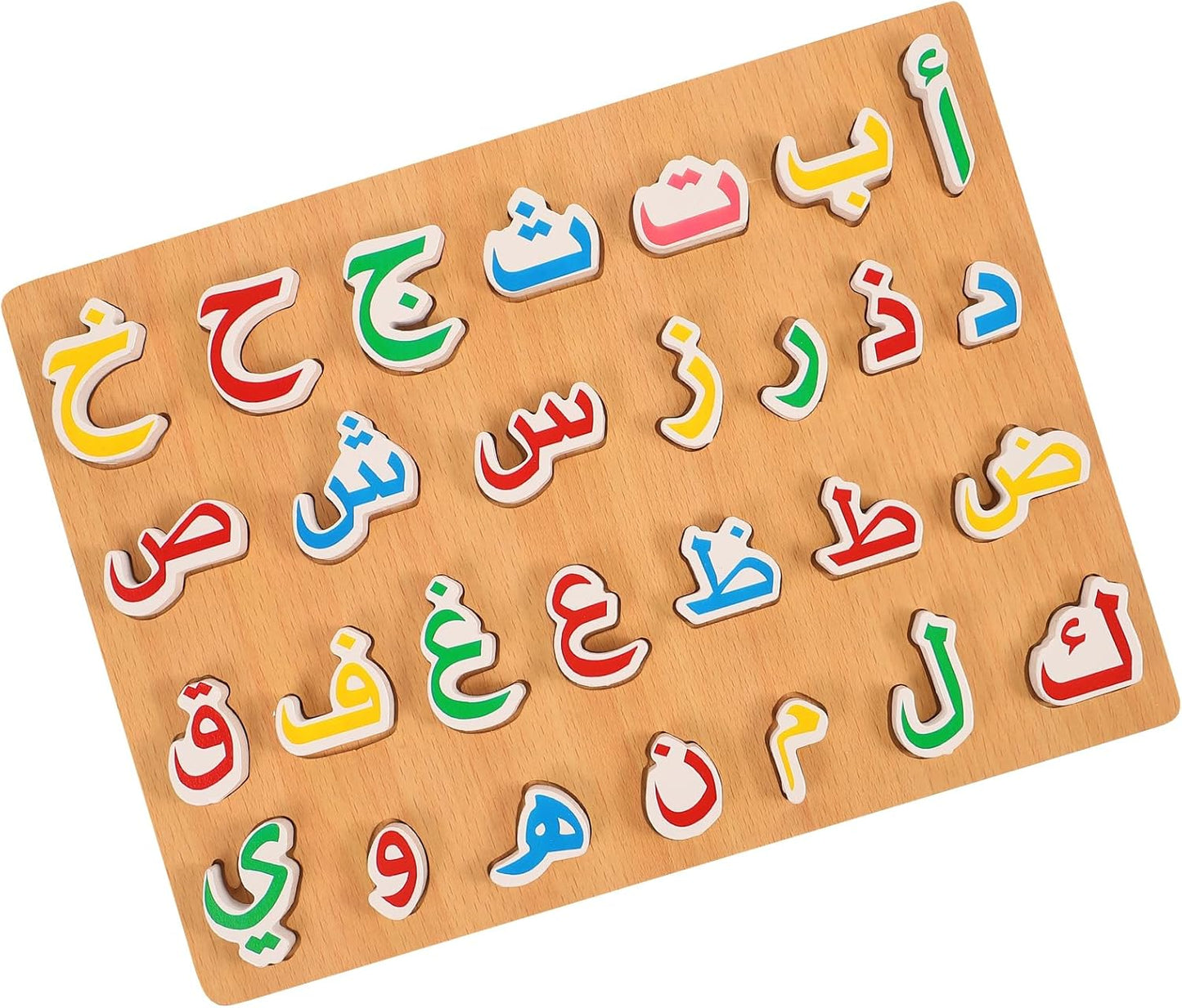 Ipetboom 1 Set Wooden Arabic Alphabet Puzzle Board: Numbers Letters Words Jigsaw for Montessori Preschool Education, Hand Grip Blocks Learning Game Toys for Toddlers Kids Childrens
