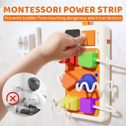 Aprilwolf 9 PCS Sensory Plug Outlet for Toddlers 2-3, Power Strip Montessori Toys for 18+ Months, Busy Board with Light & Sounds, Airplane Car Travel Toys Gift for Baby