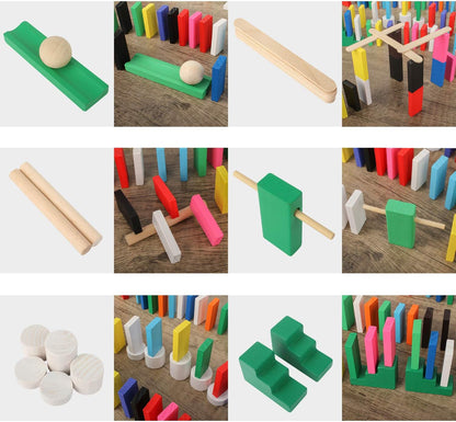 Calmado – 450 PCS Wooden Dominos for Kids - Domino Toys for Outdoor or Indoor Game, Dominos for Kids Ages 4-12 Including Bag, Instruction Manual & Accessories