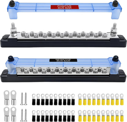 LENKRAD Ground Bus Bar 12V Marine 150A Battery Terminal Block Waterproof Power Distribution Block with 2 x M6 Post,10 x M4 Terminal Screws Negative Buss Bar for RV - 2Pcs