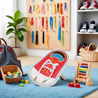 Shoe Tying Practice, Wooden Learn to Tie Your Own Shoes Threading Lacing Shoes Training Early Learning Kits, Decorative Accessories