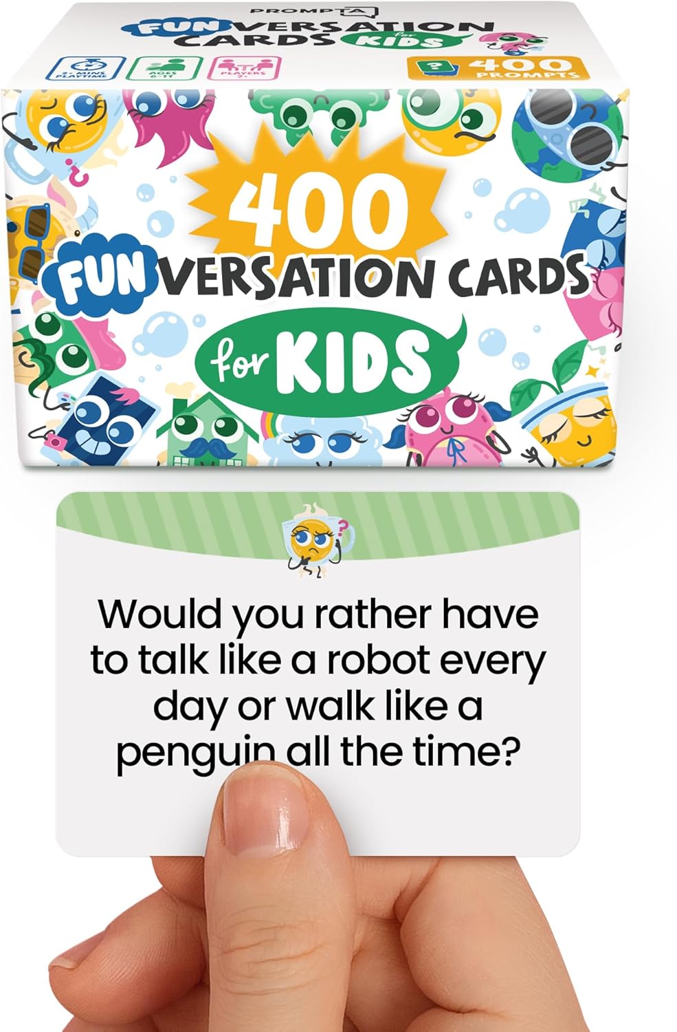 400 Silly Conversation Cards for Kids - 2.5" x 1.75" Cards with Interactive Activities and Funny Questions for Kids - Great for Hanging Out at Home, Long Road Trips, and Family Dinner Quality Time