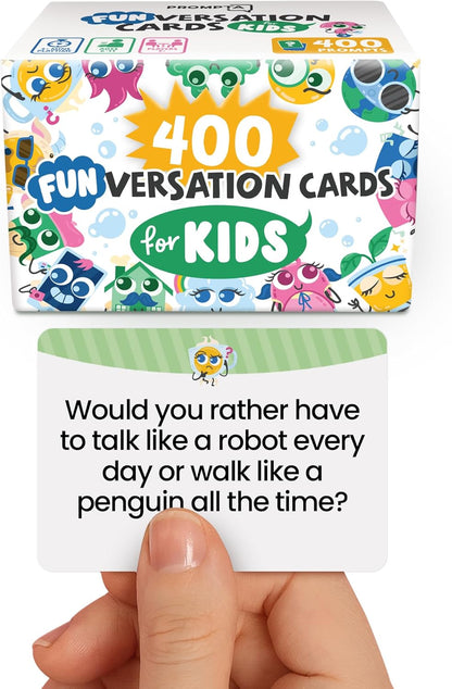 400 Silly Conversation Cards for Kids - 2.5" x 1.75" Cards with Interactive Activities and Funny Questions for Kids - Great for Hanging Out at Home, Long Road Trips, and Family Dinner Quality Time