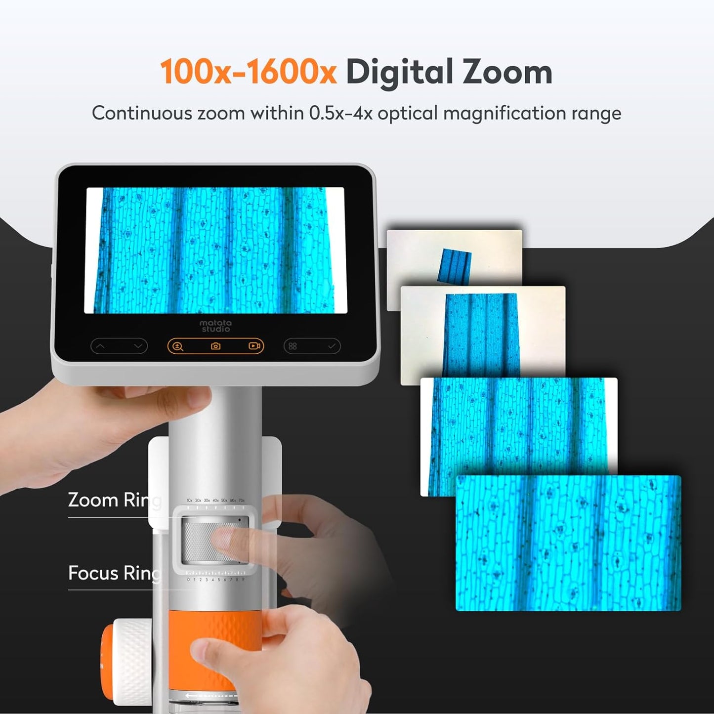 MX2-AS Microscope for Kids, 2-in-1 Handheld Miniscope, 1600X Digital Microscope with 4.3-inch 1080P Screen, Educational Kids Microscopes Kit for Boys Girls