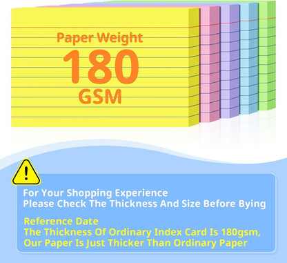Index Cards 3x5 Inches, 300 PCS, Colored Flash Cards With Ring, Punched Lined Study Card Ruled Flashcards Notecards, Ruled Front And Blank Back, Note Card for School, College And Home