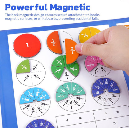 Magnetic Fraction Educational Puzzle, Magnetic Fraction Demonstration Book, Fraction Tiles & Circles, Montessori Math Manipulatives for Elementary School, Fraction Learning Toys for Kids
