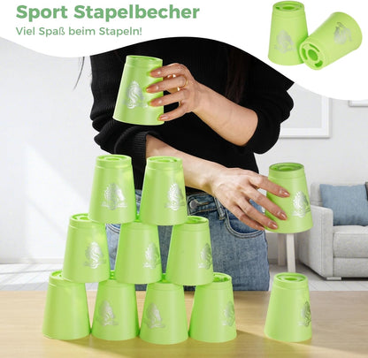 yeesport 48 PCS Sport Stacking Cups with Horse Pattern, Sport Training Game for Challenge Competition, Plastic Stacking Cups, Classic Family Game for Youth and Adults, Red+Blue+Green+Yellow