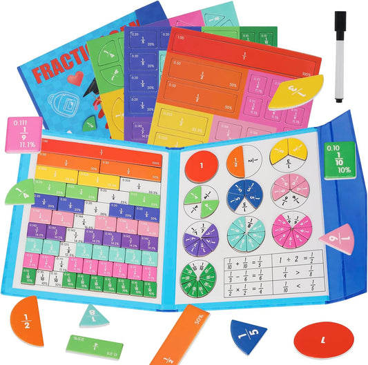 Magnetic Fraction Demonstration Book, Magnetic Fraction Educational Puzzle with Tiles & Circles, Interactive Magnetic Math Learning Kit for Kids