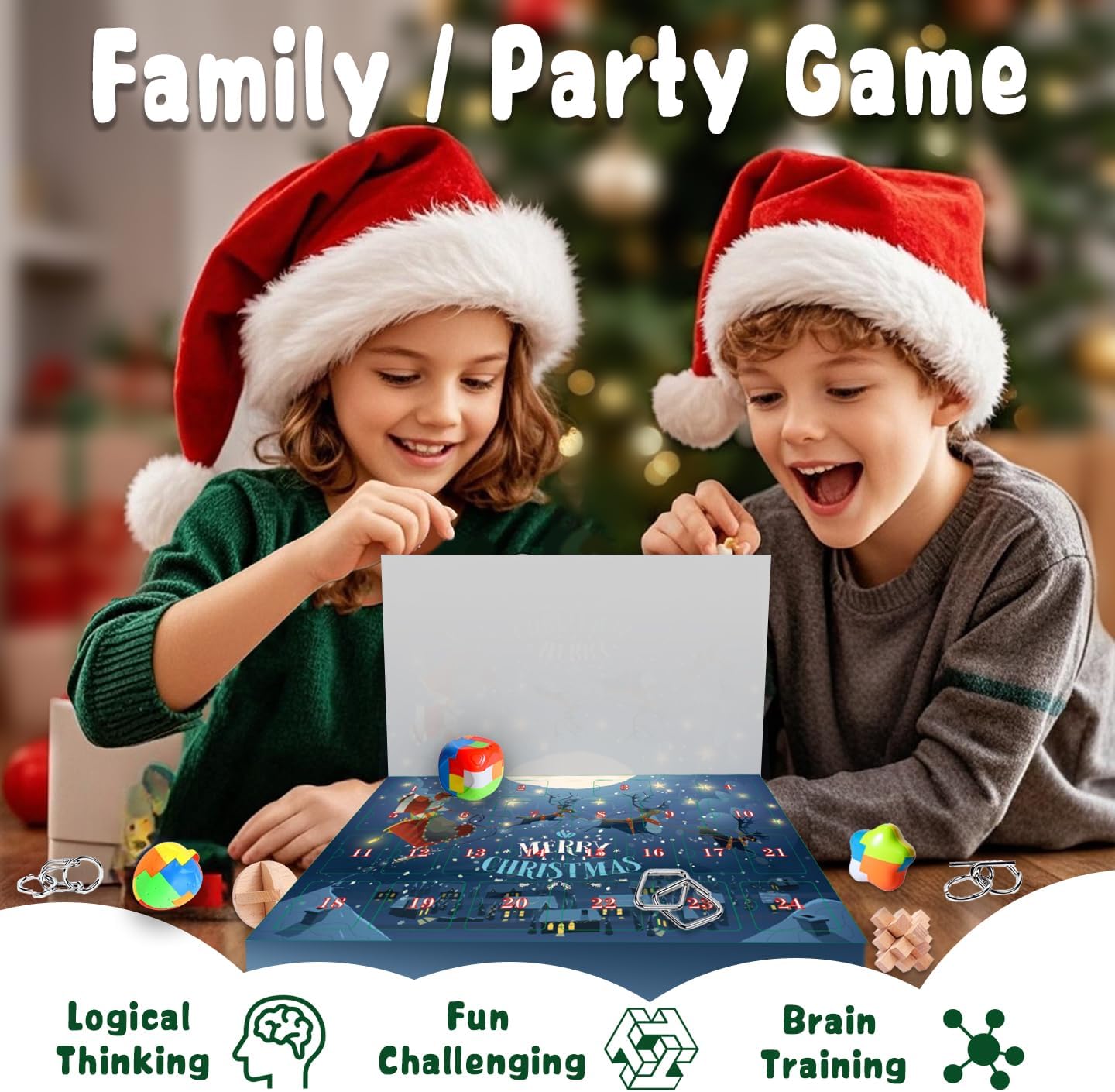 Advent Calendar 2025 Kids Brain Teaser Puzzles - 24 Days Christmas Countdown Calendar Gifts for Kids Holiday Party Favor Toy for Girls Boys Teens Adults Fun Xmas Gift