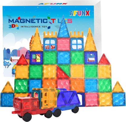 AFUNX Magnetic Tiles Space Rocket Set,46 PCS Magnetic Building Blocks for Kids 3+, STEM Learning Toys, Safe & Durable Creative Construction Play, Gift for Boys & Girls