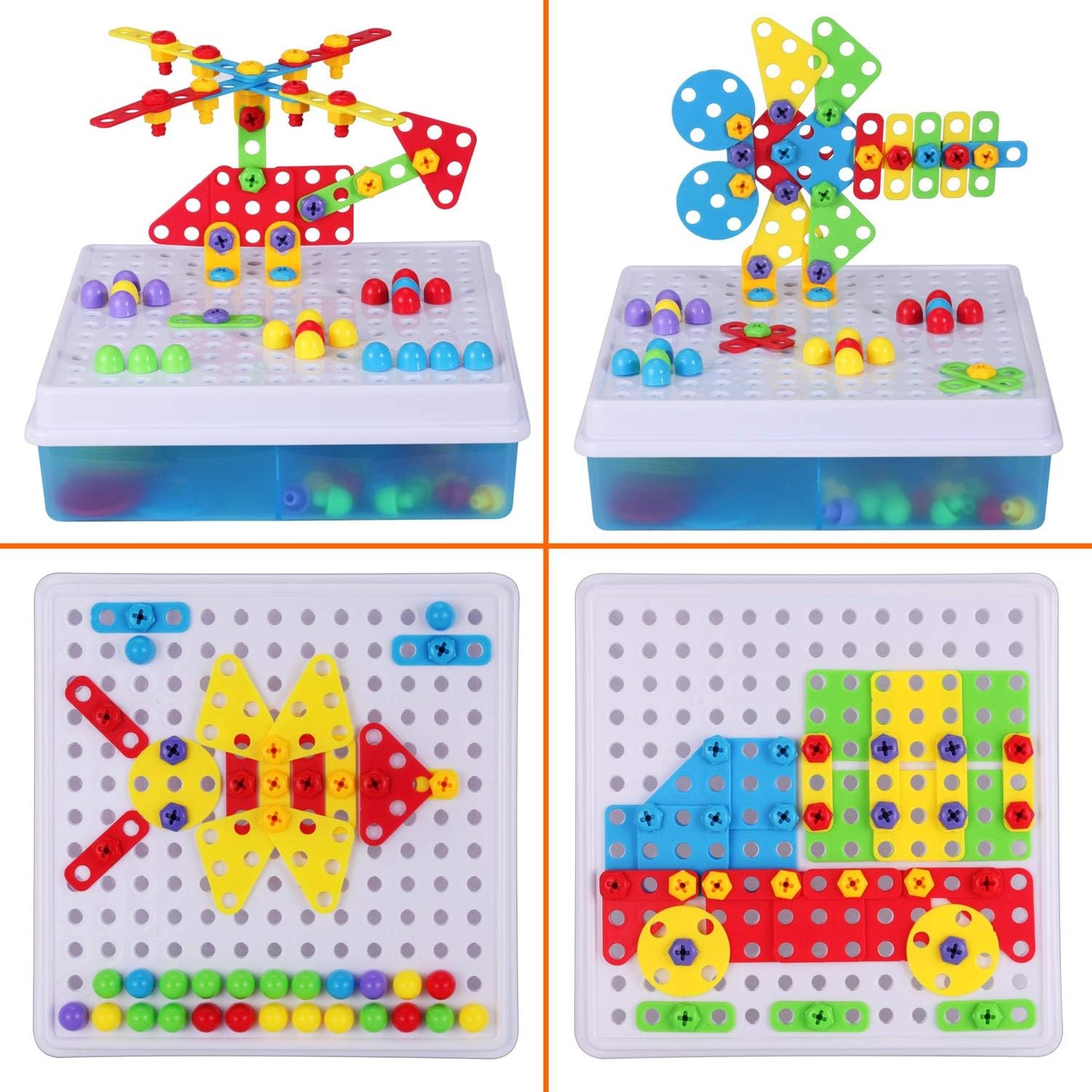 Haifeng Creative Mosaic Tool Kit with Electric Drill, 223PCS STEM Drill Set 3D Building Blocks for Kids, Montessori Educational Construction Toys, Birthday Gift for Boys Girls Ages 3 4 5 6 7 8 10