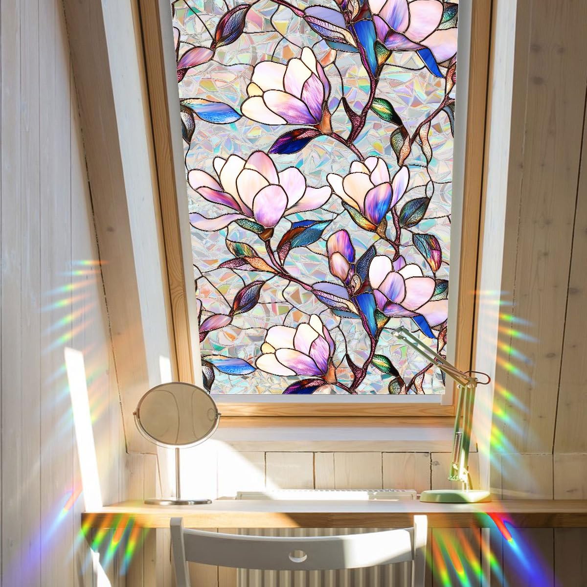 Flower Stained Glass Window Film Decorative Static Cling Stickers Sun Blocking Privacy Decals for Home Car White Lily