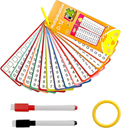 Multiplication Flash Cards 0-12, Times Table Flash Cards Including 15 Cards, 2 Dry Erase Markers Multiplication Chart Math Flashcards for 1st to 3rd Grades, Classroom and Home