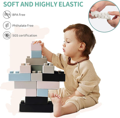 Soft Building Blocks for Toddlers, Large Building Blocks Stacking Blocks for Babies 6 Months and Up Stem Toddler Gifts, Teething Toys, 40 PCS