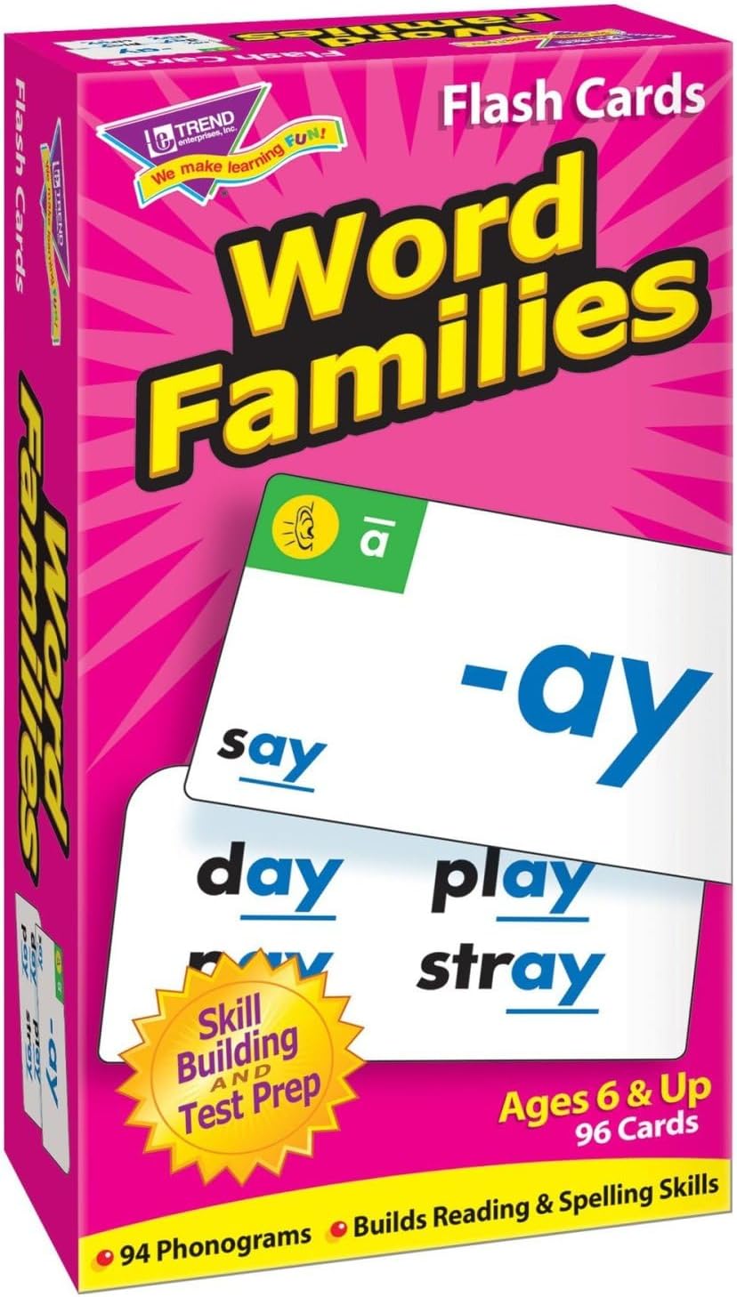 Trend Enterprises: Word Families Skill Drill Flash Cards, Content-Rich Cards to Practice and Master, Great for Skill Building and Test Prep, 96 Cards Included, Ages 6 and Up