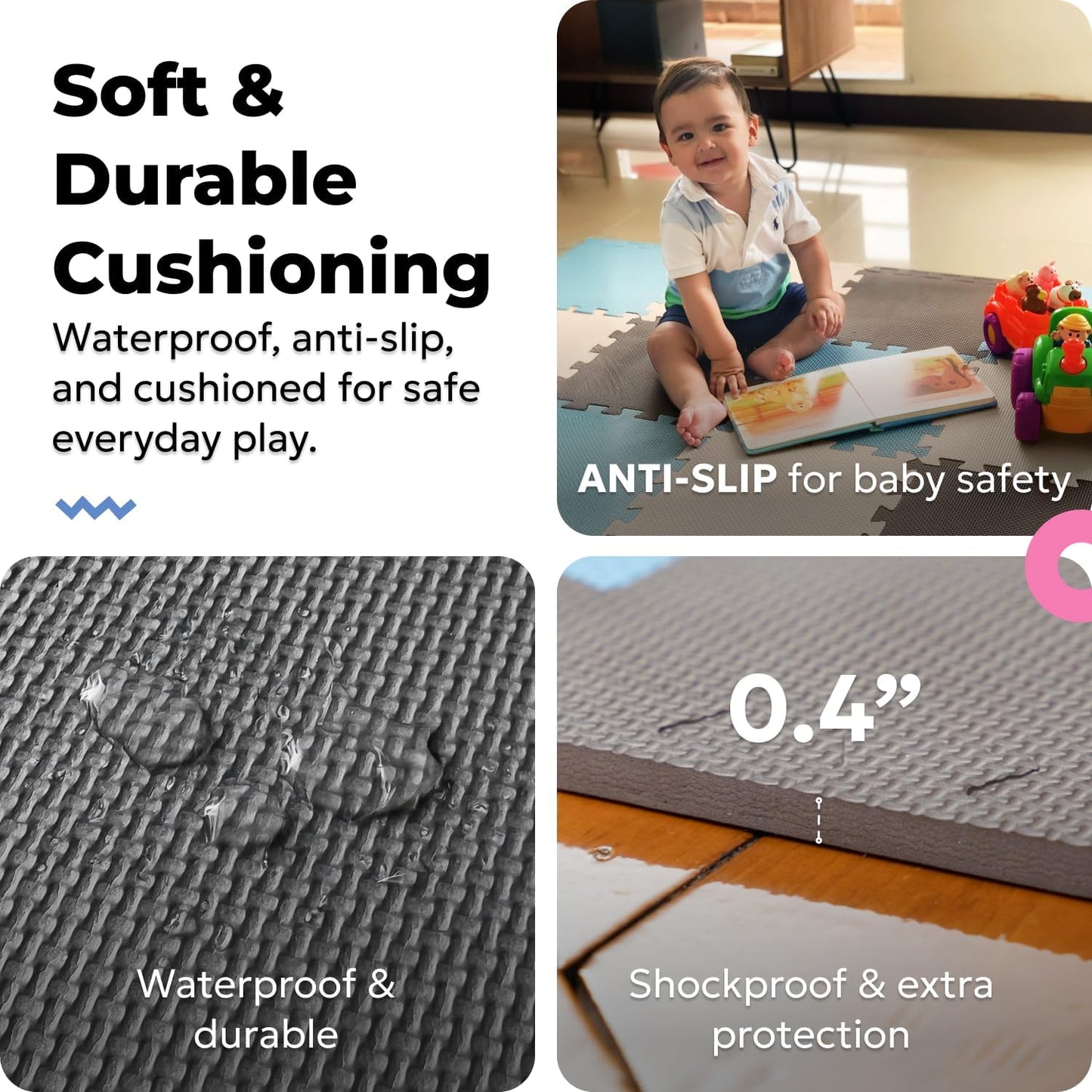 MioTetto Baby Play Mat, Soft Foam Floor Tiles for Kids. Adjustable Interlocking Foam Tiles, Fits with 50x50 Playpen Baby mat for Crawling & Development, Safe & Non-Toxic Playmat for Babies 6-12 Months